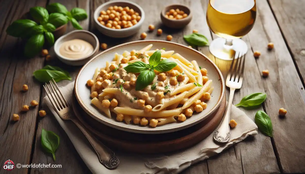 Vegan Pasta with Chickpea Alfredo Sauce: Creamy and Protein-Packed